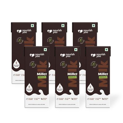 Nourish You Plant Based Millet Mlk with goodness of Ragi, Jowar, Bajra & Oats | Dairy Free | Preservatives free |Healthy Vegan Creamy Mlk Unsweetened| Chocolate Flavour Mlk |1.2L (200 ml each  6)