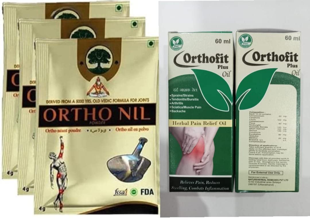 Aaryant orthonil powder herbal powder for joint and back pain 42 pouches with 60ml orthofit plus ayurvedic pain oil free