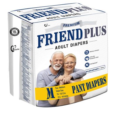 Friend Plus Medium Unisex Adult Diaper Tape Style With Odour Lock And Anti-Bacterial Absorbent Pack Of 1(3 Piece/Pack)
