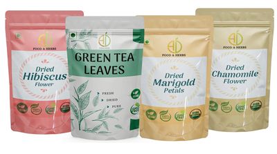 A D Food & Herbs Combo of Green Tea Leaves & Marigold/Hibiscus/Chamomile Dried Flowers - All Natural Flavour, Zero Calories (250 GMS x Pack of 4)