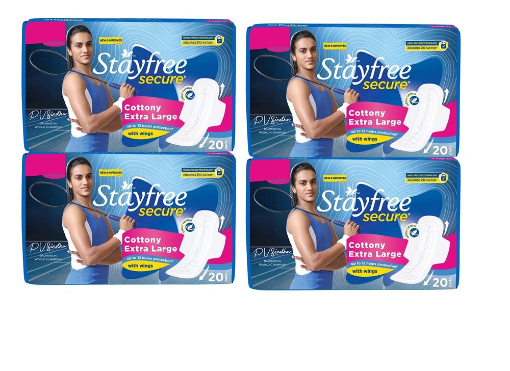Stayfree Secure Cottony Soft XL Wings Sanitary Pads For Women, 20s x 4 (80 Napkins)