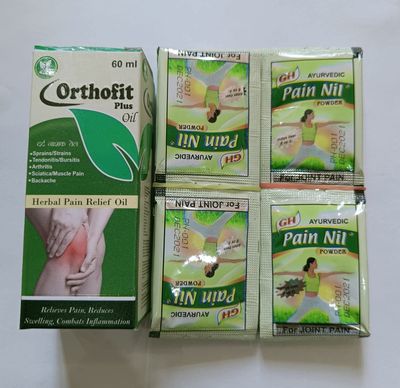 Aaryant pain nil powder herbal powder for joint and back pain 112 pouches with 60ml orthofit plus oil free