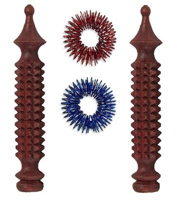 4beauty Therapy Solar Powered Acupressure Wooden Jimmy Probe Therapeutic Stick, 2 Pc and Sujok Finger Ring, 2Pc (Multicolour)