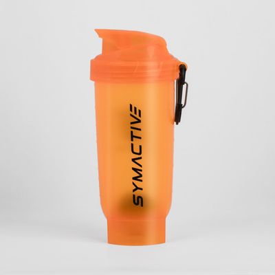 Amazon Brand - Symactive Leakproof Unbreakable Gym Protein Shaker Bottle with Rounded Bottom, Blender Ball & Hook, BPA-Free (Color: Orange, 600 ml),Plastic