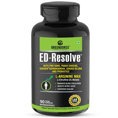 GREENDORSE EDSolve L Arginine L Citulline Nitric Oxide Capsule for Men|With Pine Bark Extract,Ginsneg,Gingko Biloba,Probiotic|Prework out,Enhanced blood circulation,Performance Builder-90 Veg Capsule