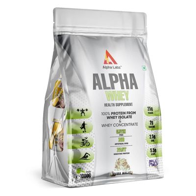 Alpha Labz 100% Whey Protein Isolate | 25g Protein, 5.5g BCAA, 2g Creatine | Whey Protein Powder - Post Workout Whey Protein Isolate | Fast-Absorbing Workout Supplements for Fast Recovery & Lean Muscle | Men and Women [Mawa Malai, 1Kg]