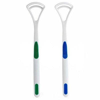 Kienlix 2Pcs Fashion Tongue Cleaner Bad Breath New Hot Away Hand Scraper Brush Silica Handle Oral Hygiene Dental Care Cleaning, Manual, Adults