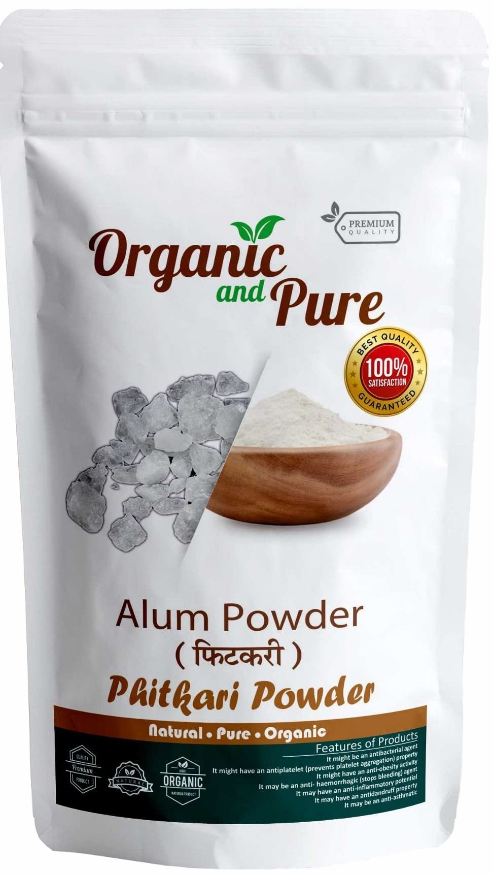 Organic and Pure Alum Stone Powder | Phitkari | Fitkari for Skin Vastu Face Hair Water Underarms Shave Teeth | Potassium Alum 400g