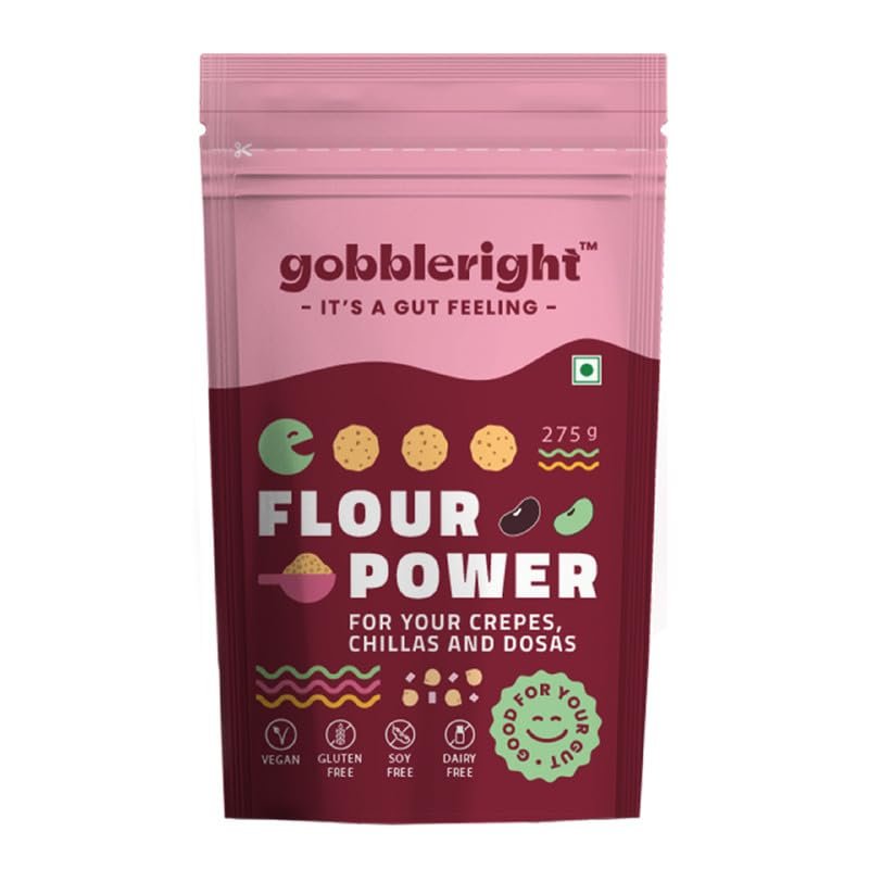 GOBBLERIGHT Flour Power Instant Cheela Dosa Mix  Pack of 4/1100g | Multi-Millet Batter with 22.2g Protein | Gluten Free, Vegan, Dairy Free, Soya Free | Healthy Breakfast for Kids & Families