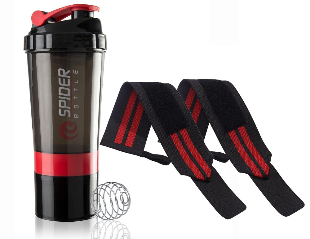 Cool Indian Gym Protein Shaker Bottle with Gym Wrist Band for Boys and Girls. Protein Shaker !Leakproof Shaker !Wrist Supporter !Weightlifting Supporter Band.(Pack of 2) (RED)