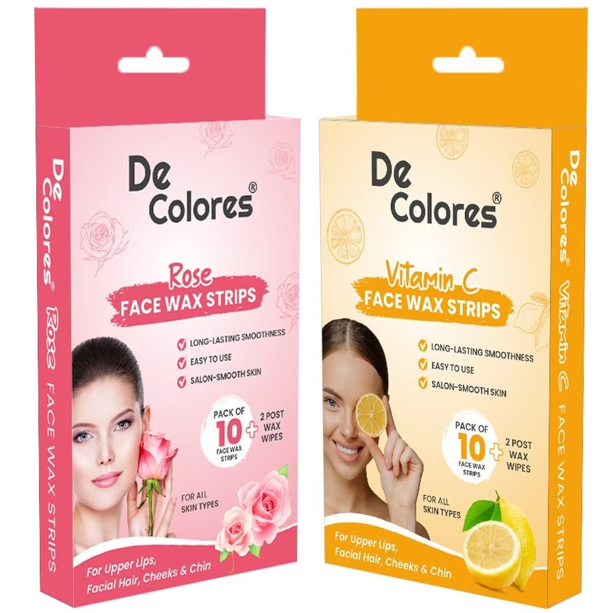 DE COLORES Facial Wax Strips For Women - 2X10 Strips - Upper Lips, Chin, Fingers & Toes" - 2 Count