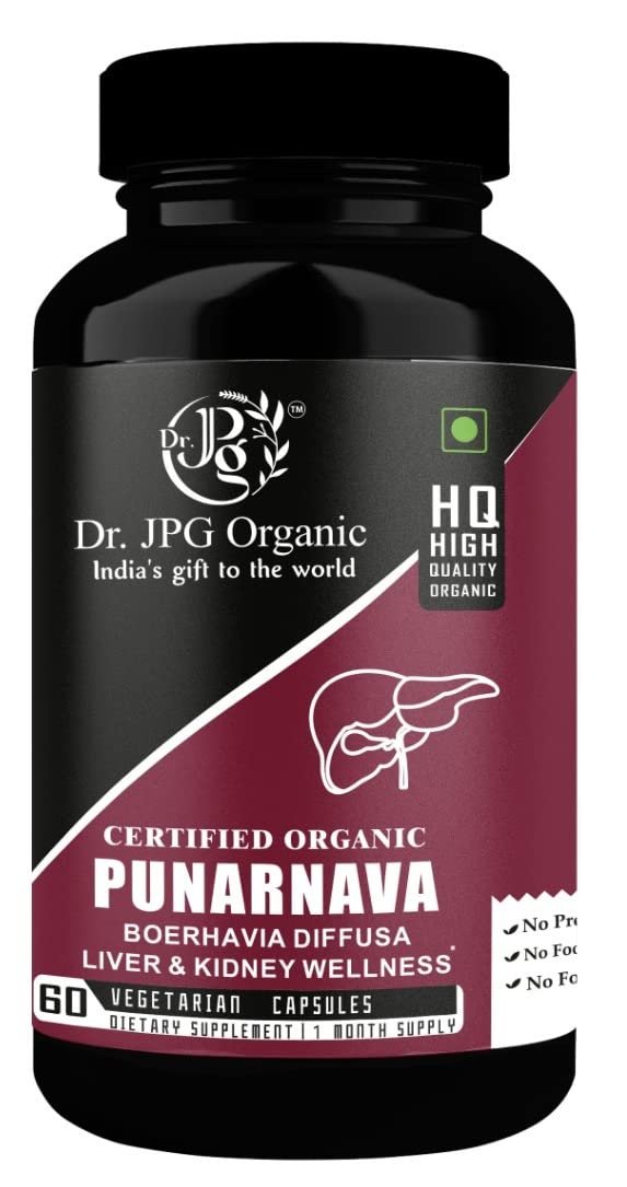 Dr. JPG Organic Punarnava Capsules | Boerhavia Diffusa | For Liver & Urinary Wellness 60 Veg.Capsules | | INDIA ORGANIC Certified. (Pack Of 1)
