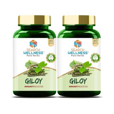 Search Wellness Ayurvedic Giloy (Guduchi) 60 Capsules (Pack of 2) | Herbal Giloy Ghanvati| for Blood Purification | Detoxifies The Body | Enhances Strength & Stamina | Natural Immunity Booster