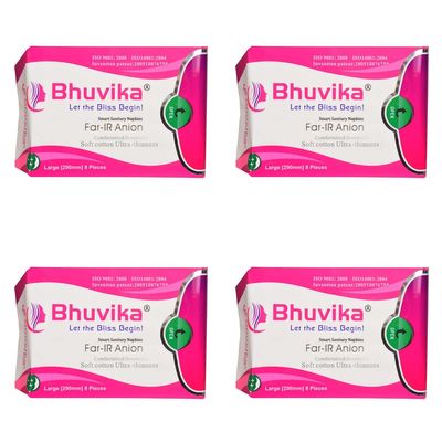 Bhuvika FAR-IR Anion Biodegradable Smart Sanitary Napkin Large(290mm 8 Pads) Pack of 6