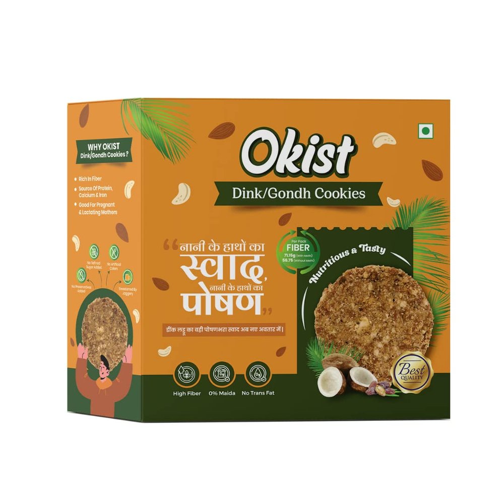 OKIST Dry Fruit Dink Gondh Cookies for Tasty & Healthy Snacks - High Fibre Digestive Cookies | No Maida, No Refine Sugar | Sweet with jaggery | Best for Pregnant women | Chai Time Snacks 500g (Without Methi(Sweet), Pack of 1)