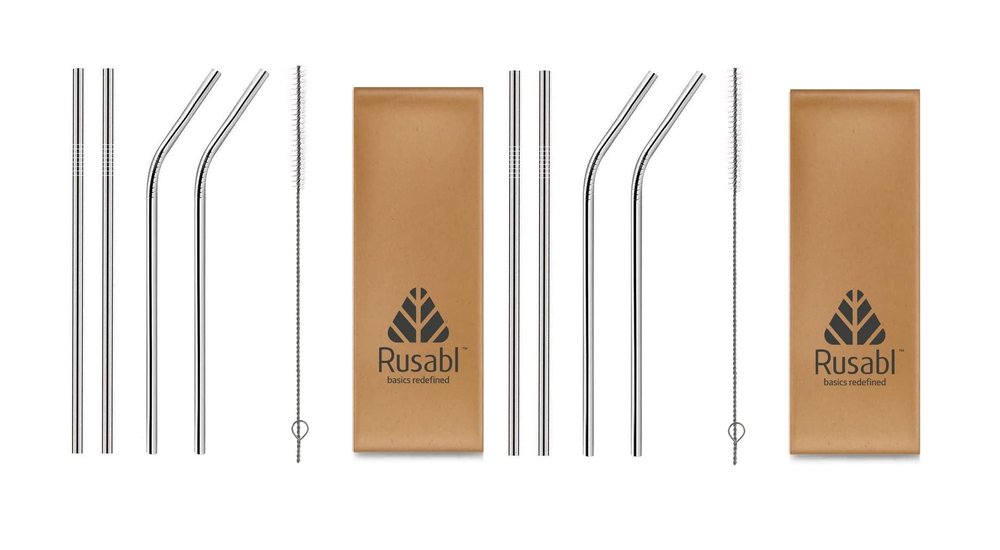FIRST FRONT Stainless Steel Straws with Cleaning Brush for Kids & Adults and, Multicolour & (Pack of 2)