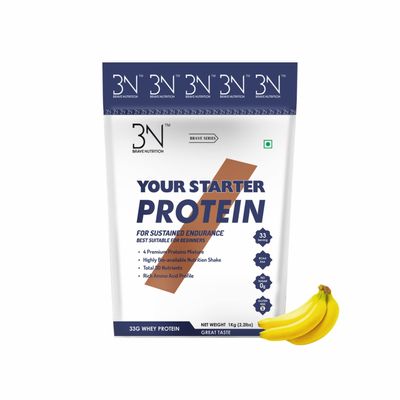Brave Nutrition Starter Whey Protein Powder | 33g Protein per Serving | Beginner-Friendly Supplement with BCAA & Glutamine | Muscle Recovery, Strength & Lean Muscle Gain | Fast Absorbing | Banana Flavour, 1Kg