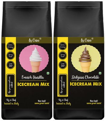 La Casa Icecream Premix - Vanilla+Chocolate | Combo Pack of 2 | Extra Creamy & Strong Flavor | 2x250g |
