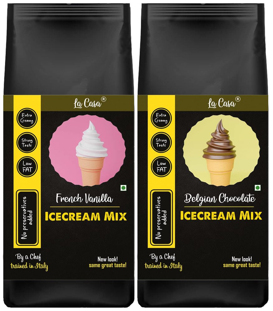 La Casa Icecream Premix - Vanilla+Chocolate | Combo Pack of 2 | Extra Creamy & Strong Flavor | 2x250g |