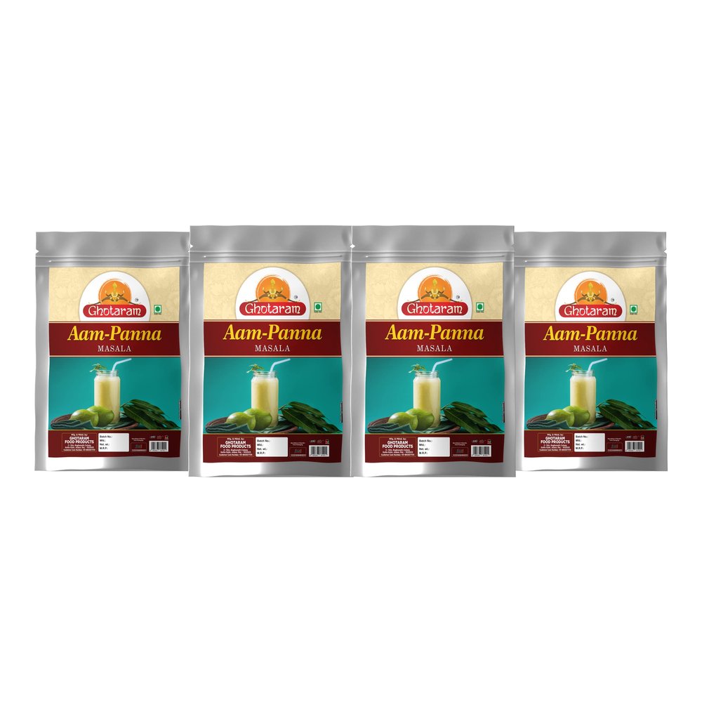 Ghotaram Tangy Green Mango/Kairi Panha/Aam Panna Masala Natural Fresh|Aam Panna Masala/Aam Jhora Masala|Indian Summer Drink|Unripe (Green) Mango Drink Sherbet Masala-190Gx4Pk