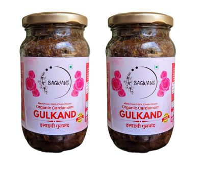 Bagwans (Combo of 2) Organic Gulkand Rose Petal Jam Made with Chaitri Roses, Mishri, Elaichi 100% Natual (450gm)
