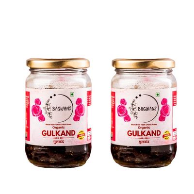 Bagwans (Combo of 2) Organic Gulkand Rose Petal Jam Made with Chaitri Roses, Mishri, Elaichi 100% Natual (300gm)