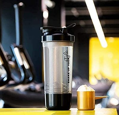 Black Olive Multipurpose Protein Shaker Gym Bottle- Leakproof Protein Shaker Bottle with Storage Compartment and Stainless Steel Blender Ball for Gym Cycling Workout Sipper Bottle for Men & Women