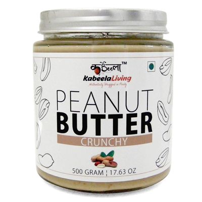 Kabeela Living Peanut Butter Crunchy 500 Grams Jar, High Protein All Natural Crunchy Original 100% Peanut Butter, No other ingredients,
