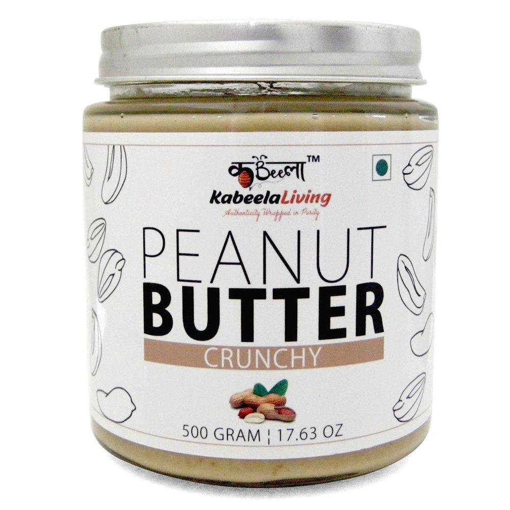 Kabeela Living Peanut Butter Crunchy 500 Grams Jar, High Protein All Natural Crunchy Original 100% Peanut Butter, No other ingredients,
