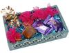 Ghasitaram Gifts Jaiccha Gifts for Sisters - Blue Wooden Tray of Goodluck Tree, 4 Cupcakes, and 2 Cookies |Diwali,Holi,Valentine,Birthday,Anniversary,Gift for Her,Him,Mothers Day,Fathers Day| view 1