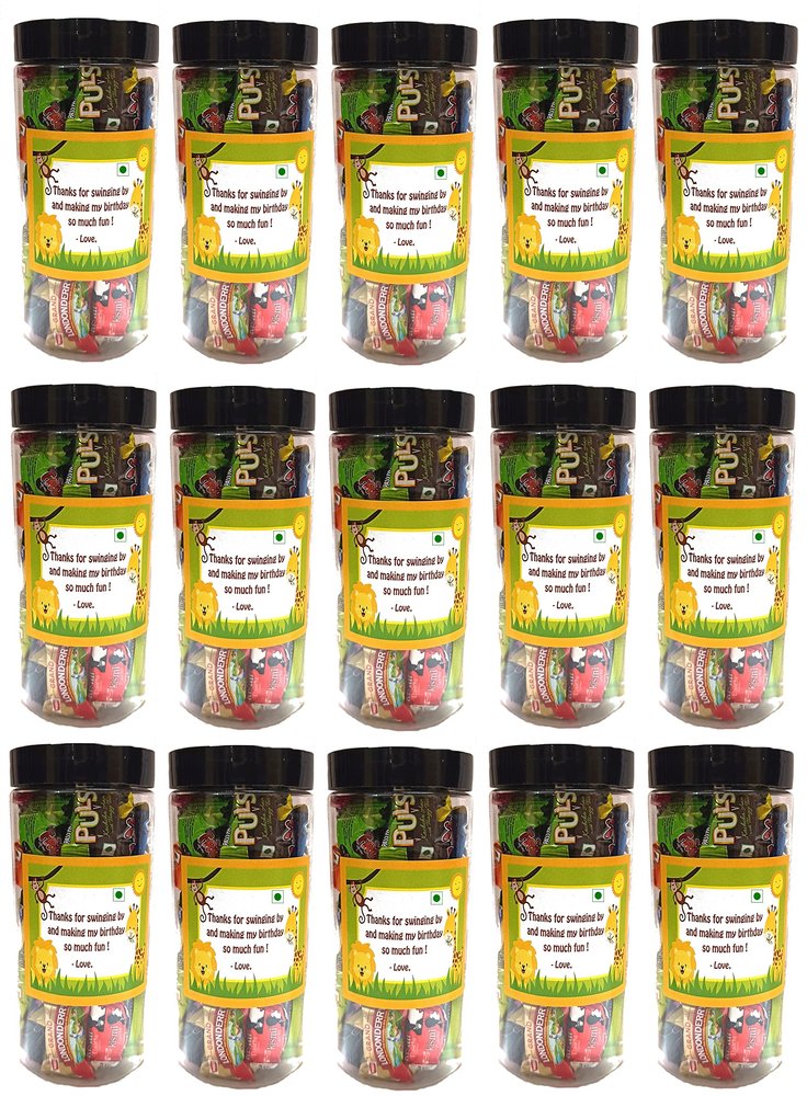 Return Gifts for Birthday Kid - 15 Candy Jars with Personal Message (2 to 10 Years) Toffee Chocolate Sweet Box