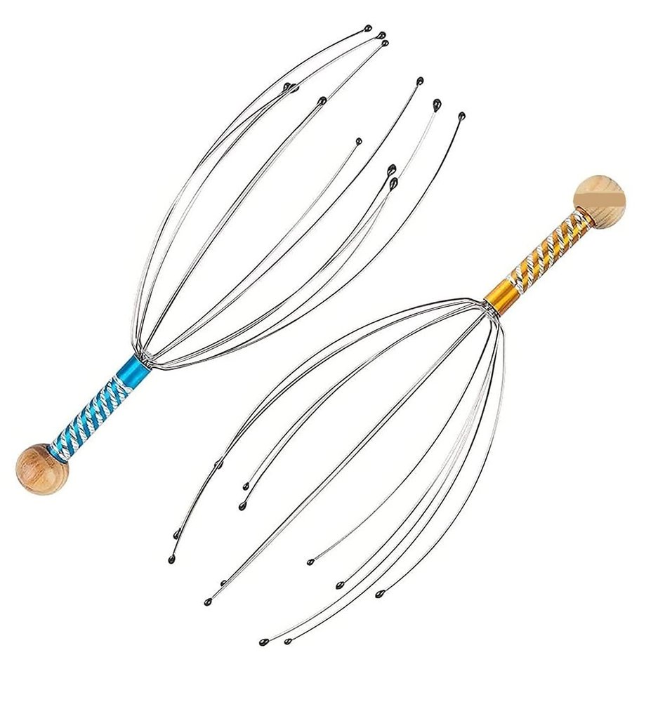 Head Massager Manual, Hand Held Head Scalp Massager Bokoma for Pain Relief and Hair Growth Relax Spa Therapy, (Multicolor) Pack of 02 Pieces