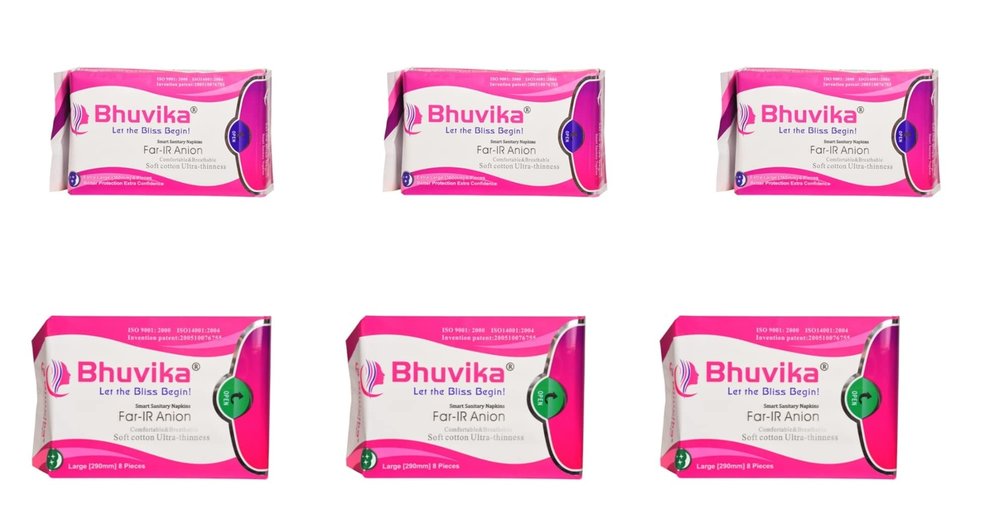 Bhuvika Organic Biodegradable Smart Sanitary Pads Combo 3 Large (290mm 8 Pads) & 3 Extra Large (360mm 6 Pads)