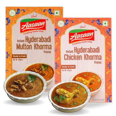 Aasaan Premix - Authentic Hyderabadi Mutton and Chicken Khorma Combo | Ready-to-Cook Curry Premix | Order Now for Delicious and Easy Meals