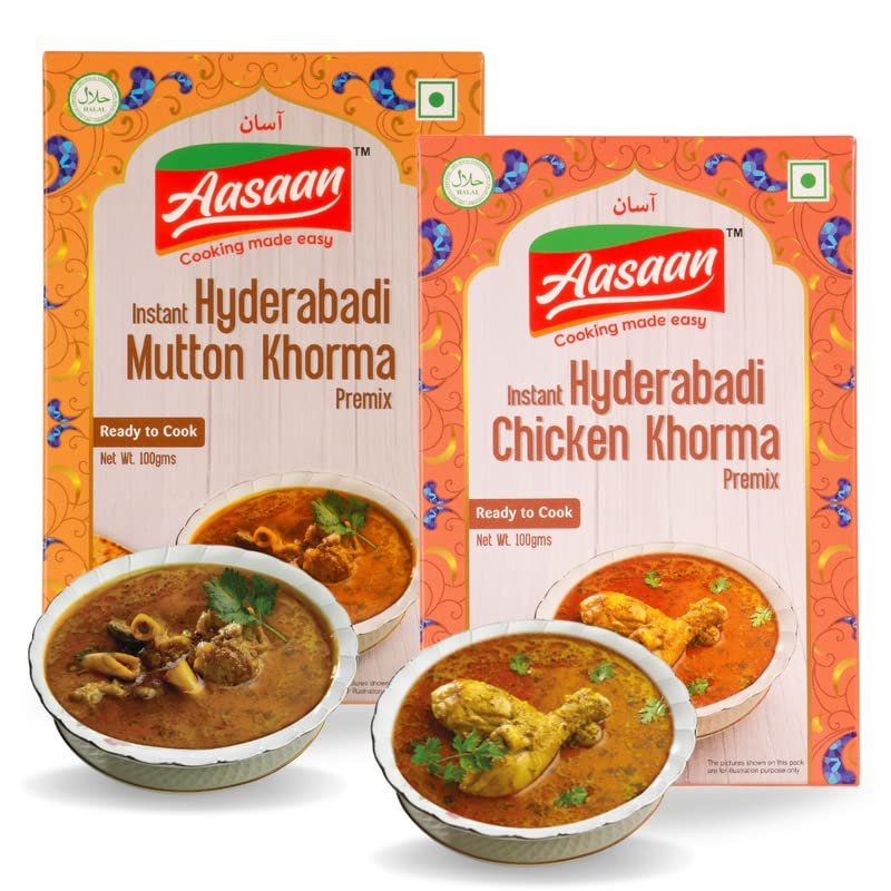 Aasaan Premix - Authentic Hyderabadi Mutton and Chicken Khorma Combo | Ready-to-Cook Curry Premix | Order Now for Delicious and Easy Meals