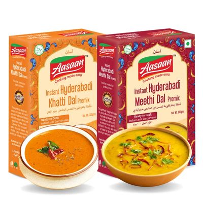 Aasaan Premix-Hyderabadi Instant Dal Mix Combo|Cook Authentic Khatti And Meethi Dal In Minutes|Easy-To-Cook, Fresh And Delicious,2 Count