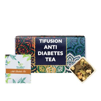 Tifusion Anti Diabetes Tea with Gymnemma Syluestre, Vijaysar, Jamun Seeds, Giloy, Paneer Dodi for Redulating Blood Sugar Levels, Support Diabetes Balance Tea | 20 Tea Bags, 20 Serving Cups