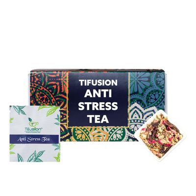 Tifusion Anti Stress Tea with Lemongrass, Valerian Roots & Chamomile Natural & Organic Whole Loose Leaf Tea for Stress Relief Anxiety & Depression 20 Tea Bags, 20 Serving Cups