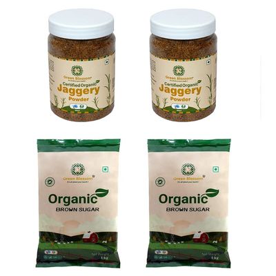Green Blossom Organic Brown Sugar 2 Kg+Jaggery Powder 500 G-2|| Zero Chemicals || Organically Processed || 100% Pure Enriched with Essentials Nutrients (Pack Of 3 (3 Kg)