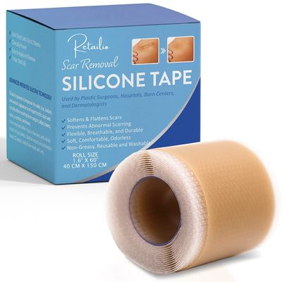 Retailio Silicone Scar Sheets Silicone Scar Tape 1.6x60" for Softening and Flattening Scars, C-Section, Keloid Surgery, Painless Removal, Reusable, Washable