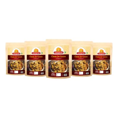 GFP Gulabi Nagri Famous Chana Zor Garam Chana Jor Garam Chana Chor Garam Namkeen Chanachur/Namkeen/Roasted Chickpeas Farsan||Contains No MSG, Zero Cholesterol, &Trans Fat-900g*5Pack