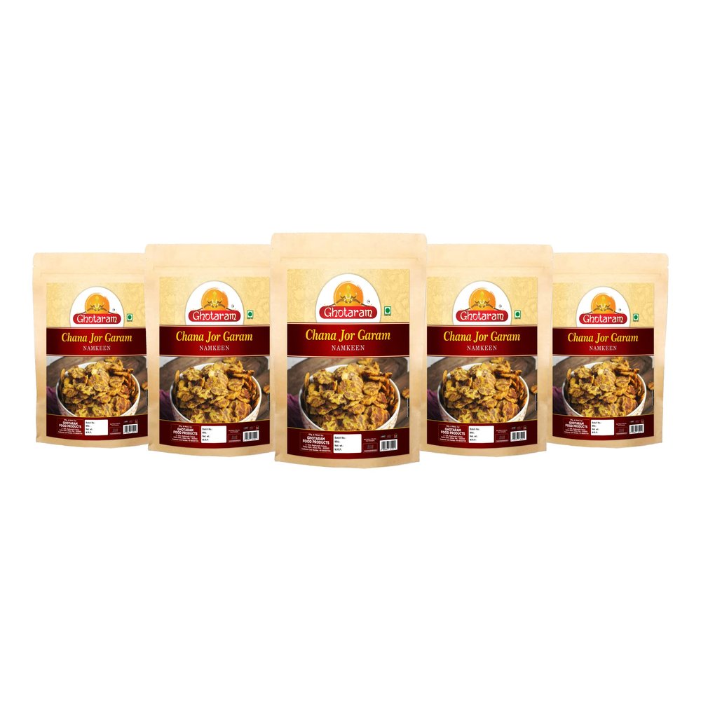 GFP Gulabi Nagri Famous Chana Zor Garam Chana Jor Garam Chana Chor Garam Namkeen Chanachur/Namkeen/Roasted Chickpeas Farsan||Contains No MSG, Zero Cholesterol, &Trans Fat-900g*5Pack