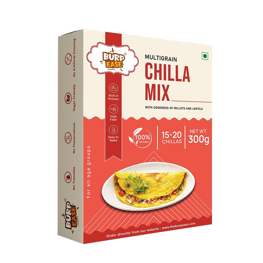 BURPEASE Plain Chilla Mix ,Protein & Fiber-Rich Breakfast for Kids and Families-300 G (Pack of 1, Plain)