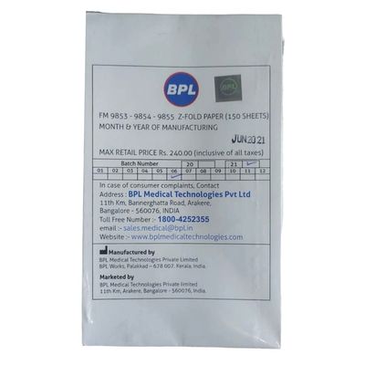 Medway || Z-Fold Paper for BPL FM 9853/9854/9855 CTG Machines (Pack of 150 Sheets)
