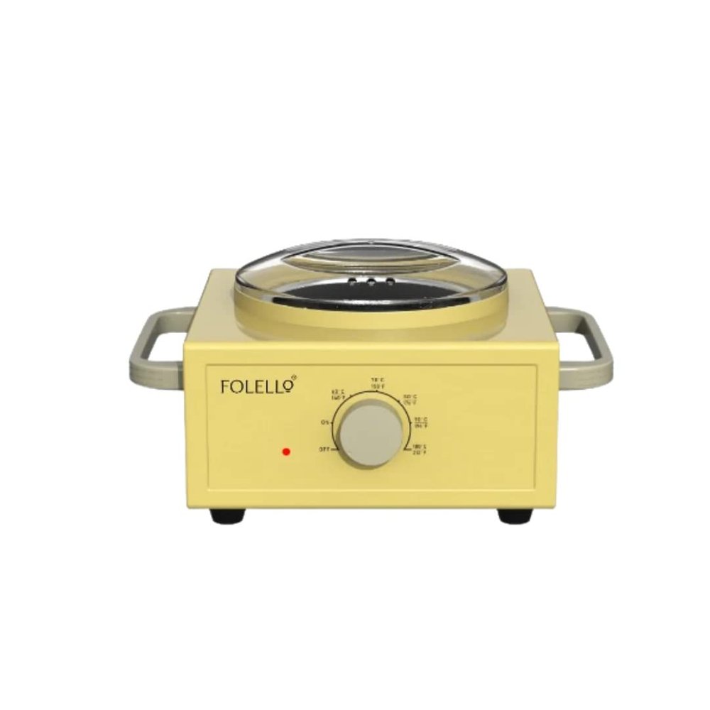 FOLELLO Premium Single Chamber Electric Wax Heater for Hair Removal with Anti Skid Handle | Professional Wax Heater with Fast Adjustable Temperature Control (Yellow)