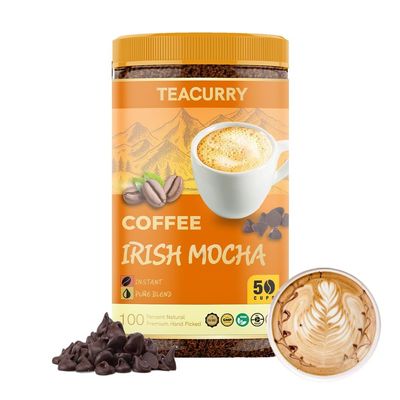 Teacurry Irish Mocha Instant Coffee (50 grams, 50 Cups) - Freeze Dried from Arabica Coffee Beans | Black Coffee Powder with All Natural Irish Mocha - For Hot and Cold Coffee
