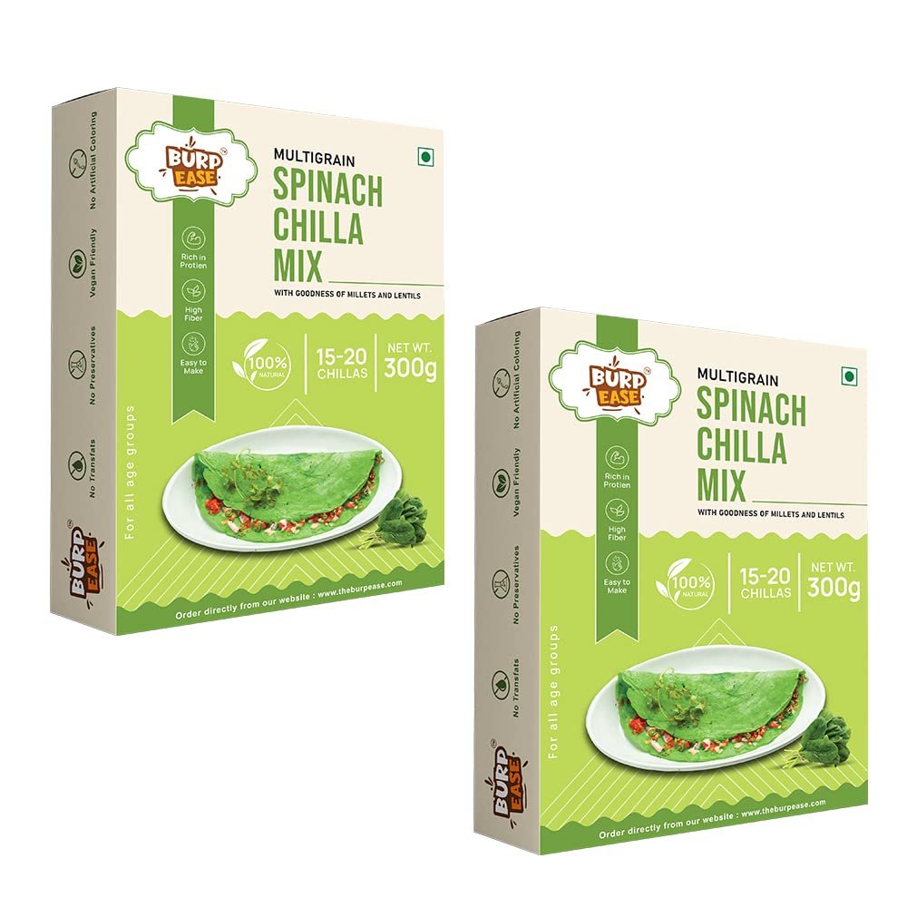 BURPEASE Spinach Chilla Mix ,Protein & Fiber-Rich Breakfast for Kids and Families-300 G (Pack of 2, Spinach)