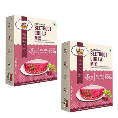 BURPEASE Beetroot Chilla Mix ,Protein & Fiber-Rich Breakfast for Kids and Families-300 G (Pack of 2, Beetroot)