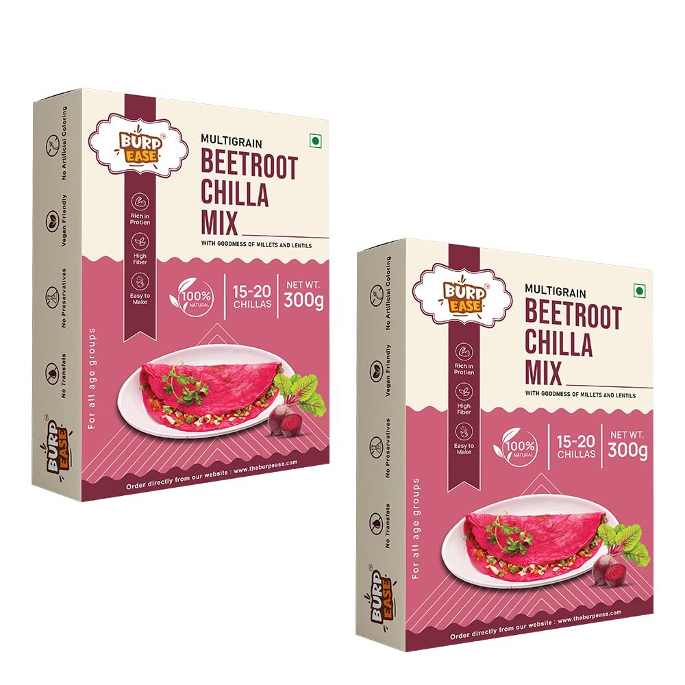 BURPEASE Beetroot Chilla Mix ,Protein & Fiber-Rich Breakfast for Kids and Families-300 G (Pack of 2, Beetroot)