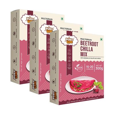 BURPEASE Beetroot Chilla Mix ,Protein & Fiber-Rich Breakfast for Kids and Families-300 G (Pack of 3, Beetroot)